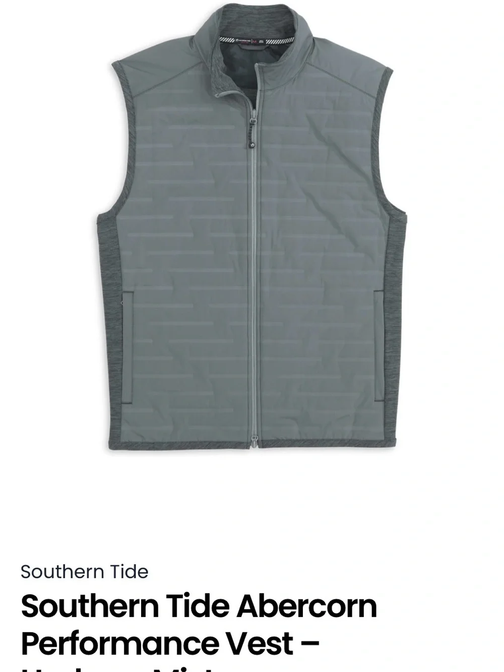 Southern Tide Abercorn Performance Quilted Grey Men's Vest - Full-Zip Layer XXL